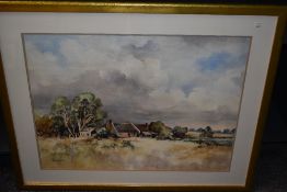 Robert Halner, (contemporary), a watercolour, homestead, signed, 55 x 74cm, mounted gilt effect