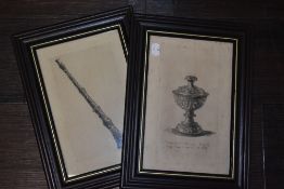 Emily W Wall, (19th century), after, four etchings, antique objet d'art, inc Pepper Caster and