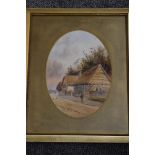 Robert Thornton Wilding, (19th/20th century), a watercolour, oval, thatched farmstead, signed and