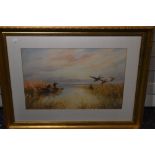 L Emery, (20th century), a watercolour, ducks shooting, indistinctly signed and dated (19)12, 39 x