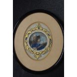 A Harwood, (19th/20th century), a watercolour, travelling musicians, oval, crested, 11 x 9cm,
