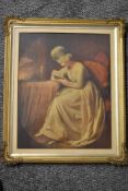 George Romney, (1734-1802), after, a print, Serena/Emma Hart reading, 47 x 36cm, gilt plaster edge