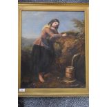(19th century), an oil painting on board, Girl at the Well, not signed, 51 x 42cm, gilt effect