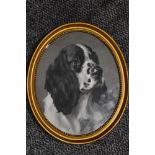 Reuben Ward Binks, (1880-1950), a gouache painting, spaniel, oval, signed, 29 x 24cm, beaded gilt