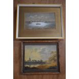 R Finlay, (20th century), a watercolour, moonlit boats, signed, 9 x 16cm, mounted framed and glazed,