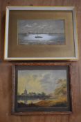 R Finlay, (20th century), a watercolour, moonlit boats, signed, 9 x 16cm, mounted framed and glazed,