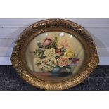 Fleur, (20th century), an oil painting, still life, circle, signed, dia 39cm, fancy gilt carved