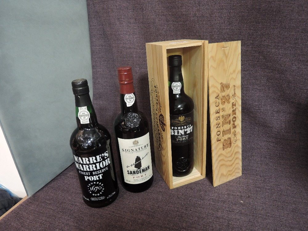 Three bottles of Port, Warre's Warrior, 20% vol, 75cl, Sandeman's Signature, 20% vol, 75cl and
