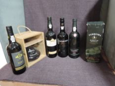Six bottles of vintage Port, Sainsbury Tawny, 20% vol, 75cl, Vasconcellos Fine Ruby, 19% vol, 75cl