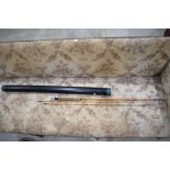 A Hardy Palakona split cane The De-luxe 3pc 9ft 6in in a soft case and plastic tube