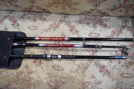 3 telescopic rods by Comoron, Dam and Daiwa in a quiver sleeve