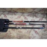 3 telescopic rods by Comoron, Dam and Daiwa in a quiver sleeve