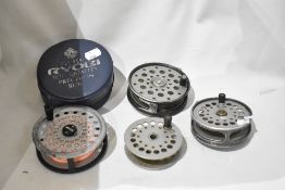 A vintage fly reel by Sharps of Aberdeen called 'The Gordon' with spare spool, a Farlows London
