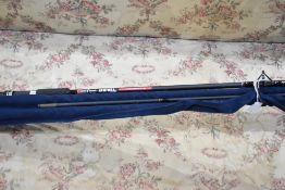 A 7ft spinning rod S07 20-40g by Jarvis walker and a 12ft 2pc carp rod by Charlton and Bagnall