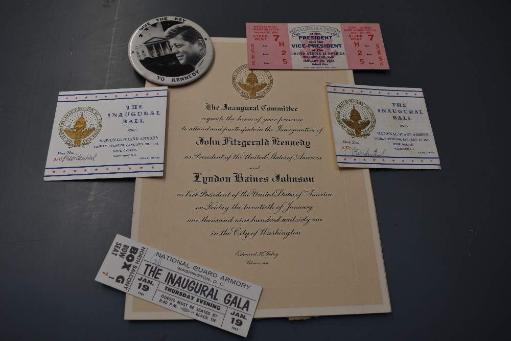 John Fitzgerald Kennedy (1917-1963). Presidential Inauguration ephemera. Includes; a campaign badge;