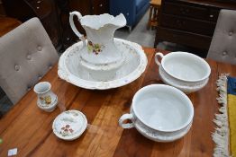 A late Victorian transfer printed six piece wash set