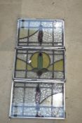 Three double glazed window panes with leaded light inserts