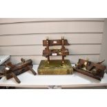 Three antique joiners adjustable moulding planes in beech wood.