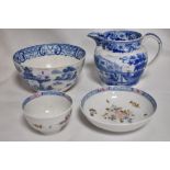 A selection of 18th century English ceramics including a Liverpool tea bowl and saucer, a pearl ware