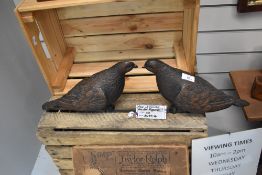 A pair of mirrored hand carved pigeon panels possibly from a large piece of furniture.