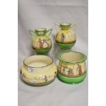 Four pieces of early 20th century Royal Doulton in the Dutch Harlem pattern two planters and a