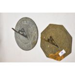 Two 20th century bronze or brass cast sundials one of circular form and similar octagon