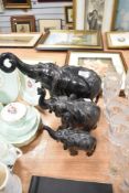 A set of three graduated African carved ebony wood Elephants.