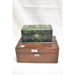 Two early 20th century boxes largest having Mahogany case and similar with a green marbled case.