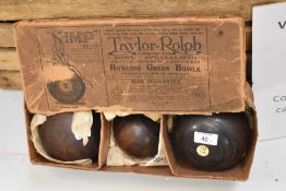 A set of early 20th century Taylor Rolph Imp brand Bowling green bowls with original box
