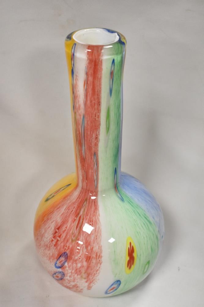A modern art glass vase of bottle form possibly by Murano having five colour base with rod work - Image 2 of 4
