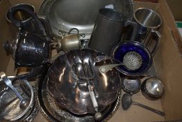 A collection of plated ware including trays, dishes and water pot etc. Also included are two