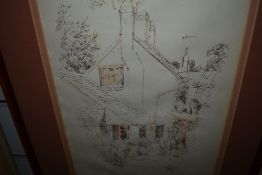 (20th century), a sketch, Plum cottage Deddington, dated 1973, 33 x 21cm, mounted framed and glazed,