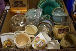 A Wedgwood cabbage leaf plate and two similar, four Denby green lidded pots, a selection of