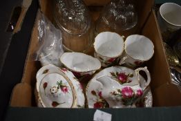 A part Hammersley Grandmothers Rose tea set and two glass jelly moulds