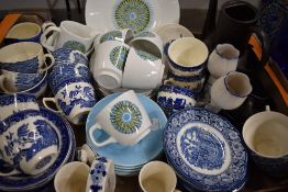 Several part tea services including mid century, willow pattern
