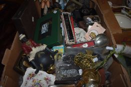 An eclectic selection of items here including militaria and hardware interest, Capodimonte figure,