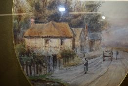 R T Wilding, (19th/20th century), a watercolour, country lane, oval, signed and dated (19)04, 37 x