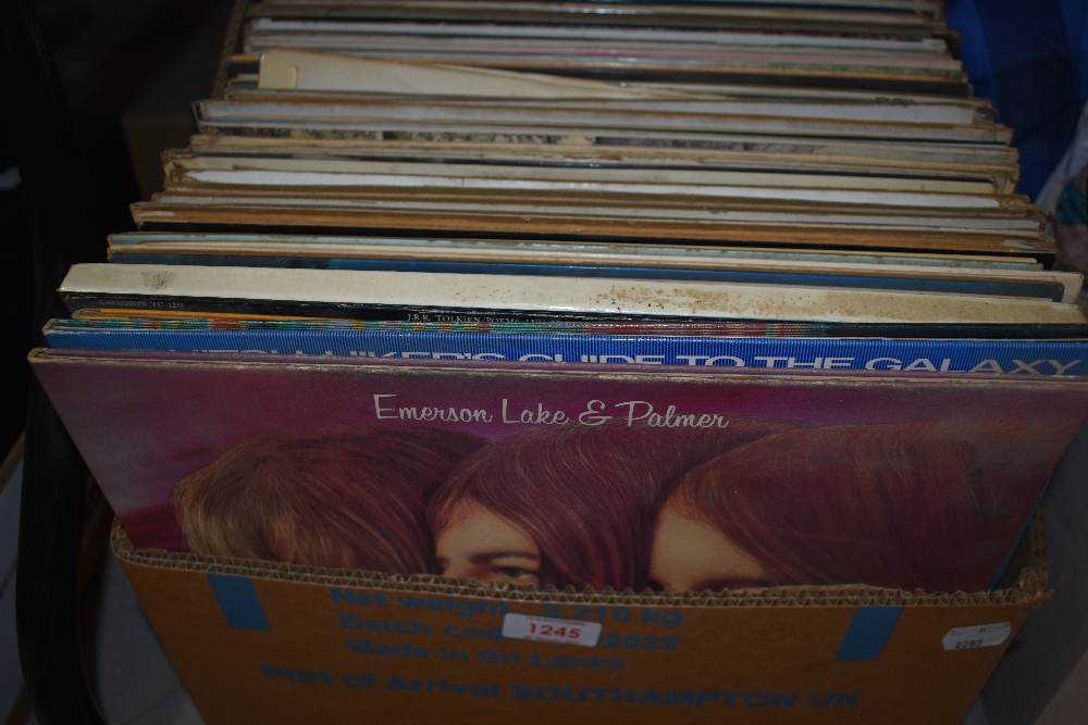 A carton of LP records primarily classical including Mozart, Sibelius, and Beethoven etc, and copies