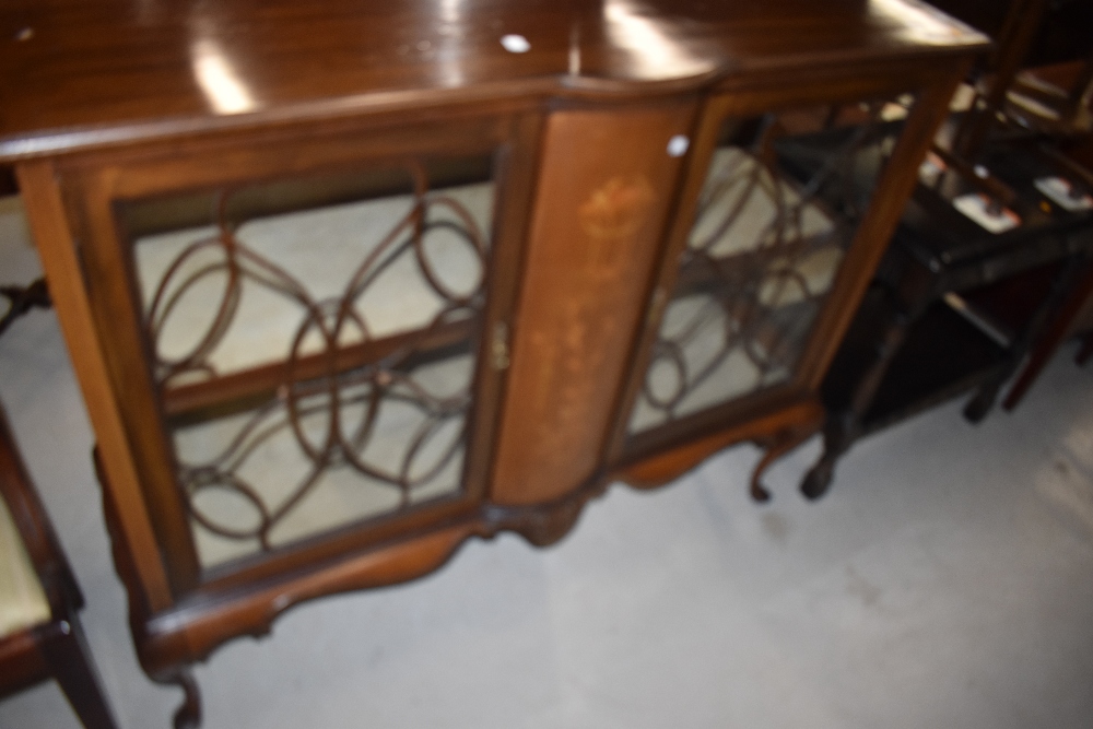 An Edwardian mahogany low display cabinet on cabriole legs