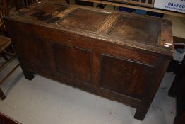 A period oak three panelled kist , width approx 132cm