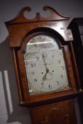 A 19th Century oak long cased clock, having 30 hour movement, the painted dial having dummy