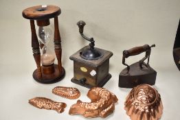 A mixed lot of vintage and antique items, to include 'The Spade' hand cranked coffee grinder,