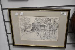 A framed and glazed print of Massachusetts farm scene.