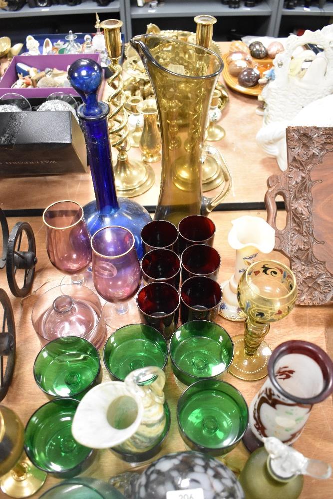 A large selection of mixed vintage coloured glass, to include mid century ruby wine goblets, blue - Image 2 of 3