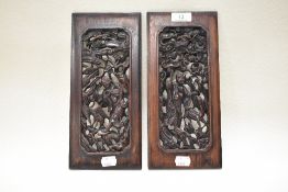 Two late 19th century Chinese/Cantonese finely carved decorative hardwood panels,possibly rosewood,