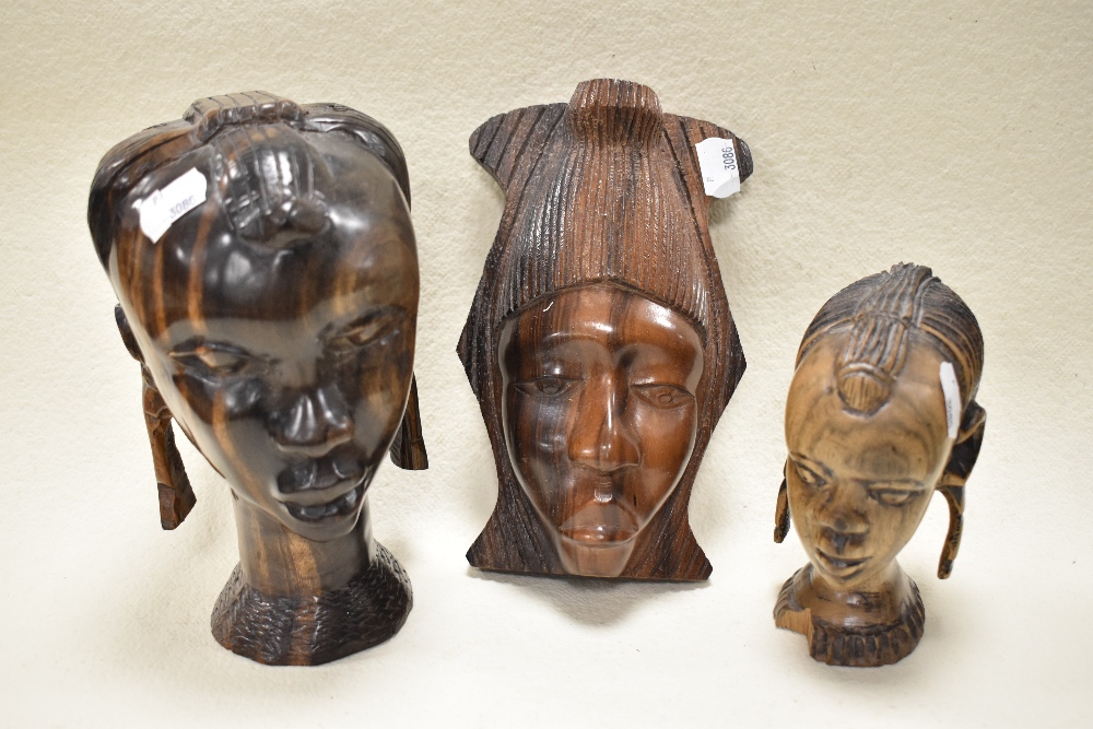 A collection of circa 1930s African wood busts and a letter opened, having tribal styling, also - Image 3 of 4