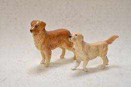 Two Beswick dog figure studies including Golden Retriever no. 2287 and similar together with Two