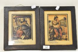 Two vintage framed and glazed relief pictures, one depicting Cornish fisherman, the other, a Welsh