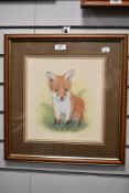 A framed and glazed original Gouache, signed R H Petherick, depicting fox cub amongst folliage.