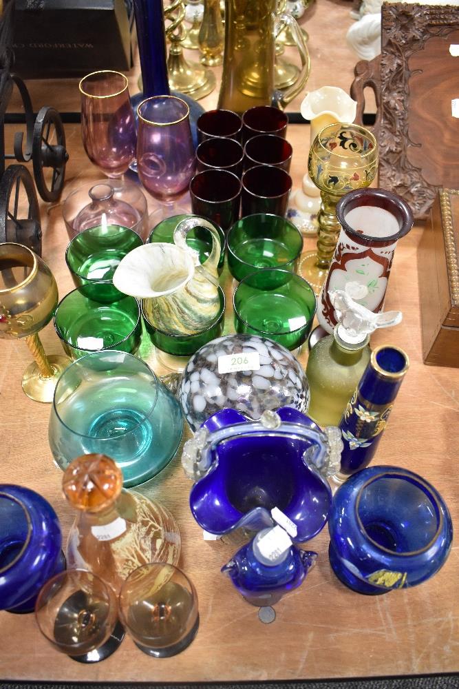 A large selection of mixed vintage coloured glass, to include mid century ruby wine goblets, blue - Image 3 of 3